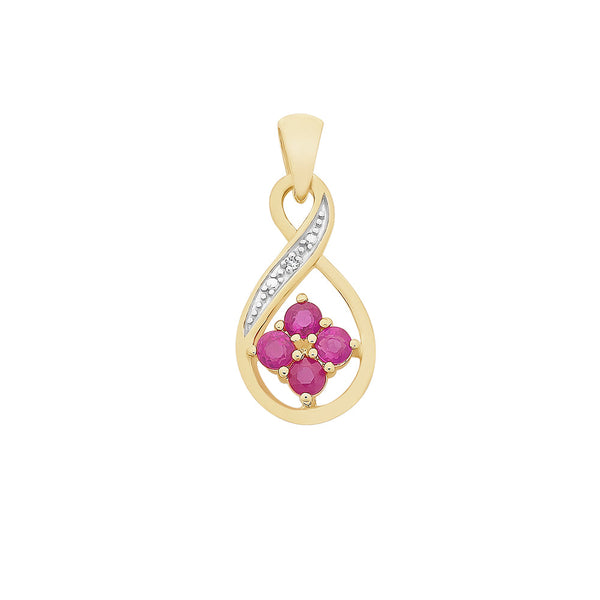 9ct Yellow Gold Natural Ruby & Diamond Pendant