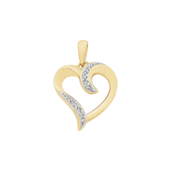 9ct Yellow Gold Diamond Heart Pendant