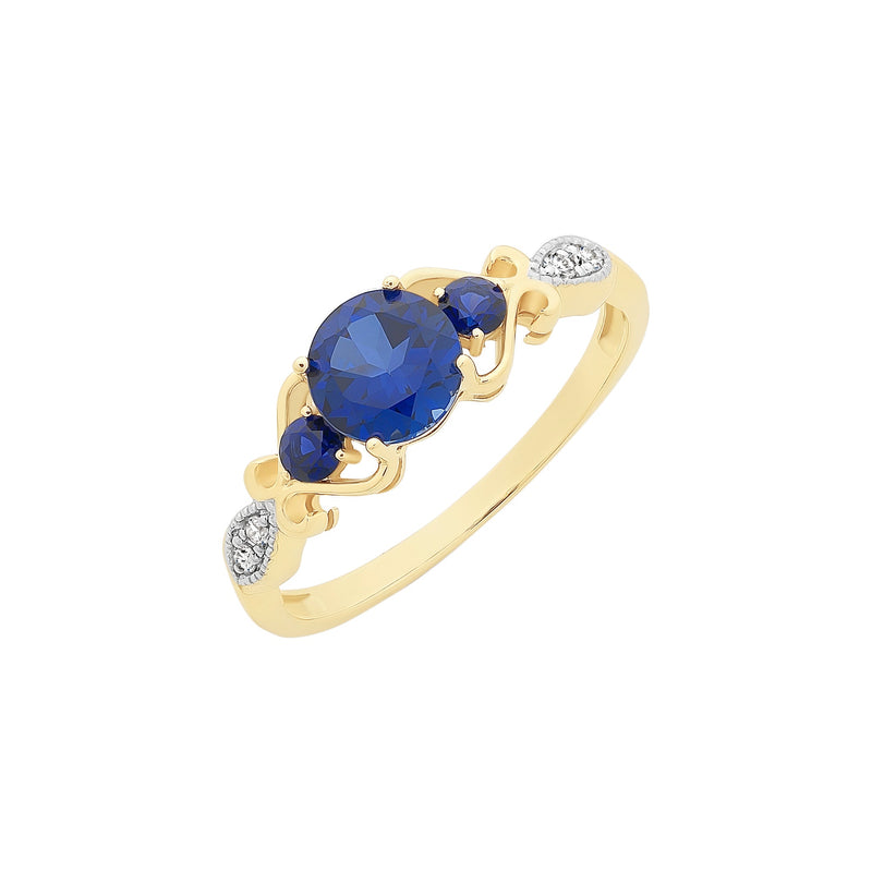 9ct Gold Created Sapphire & Diamond Ring