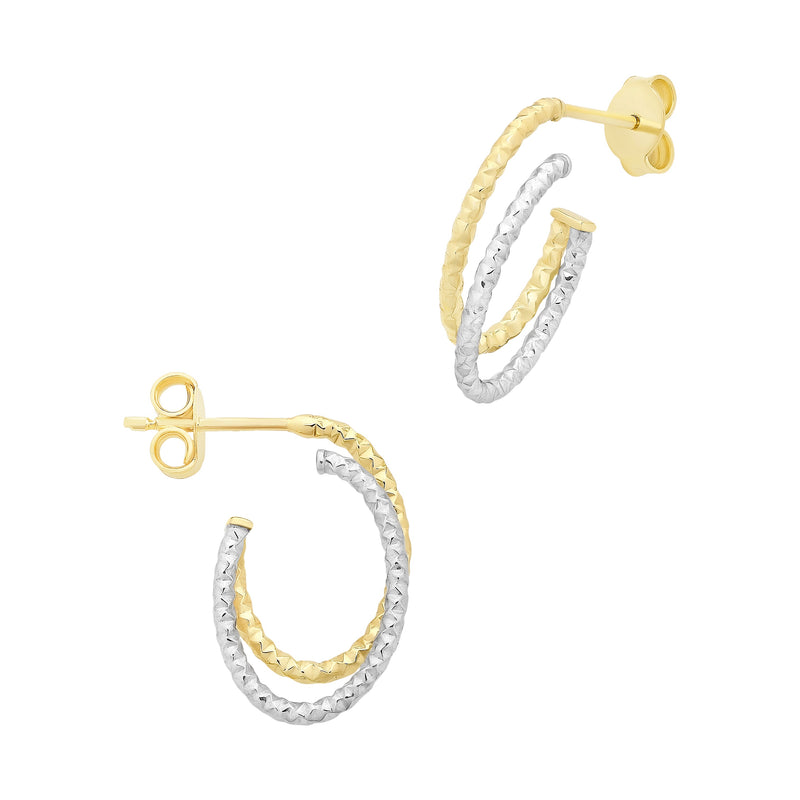 9ct Gold Two Tone Silver Filled Hoop Stud Earrings