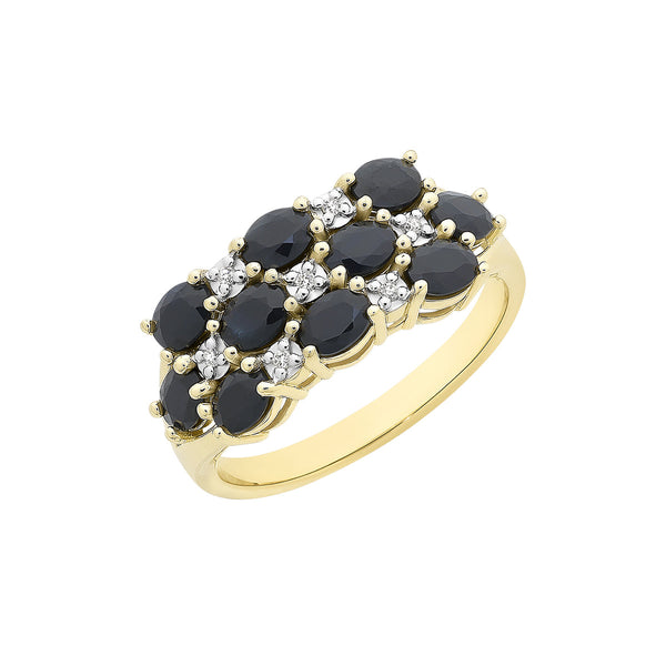 9ct Gold Natural Sapphire & Diamond Ring