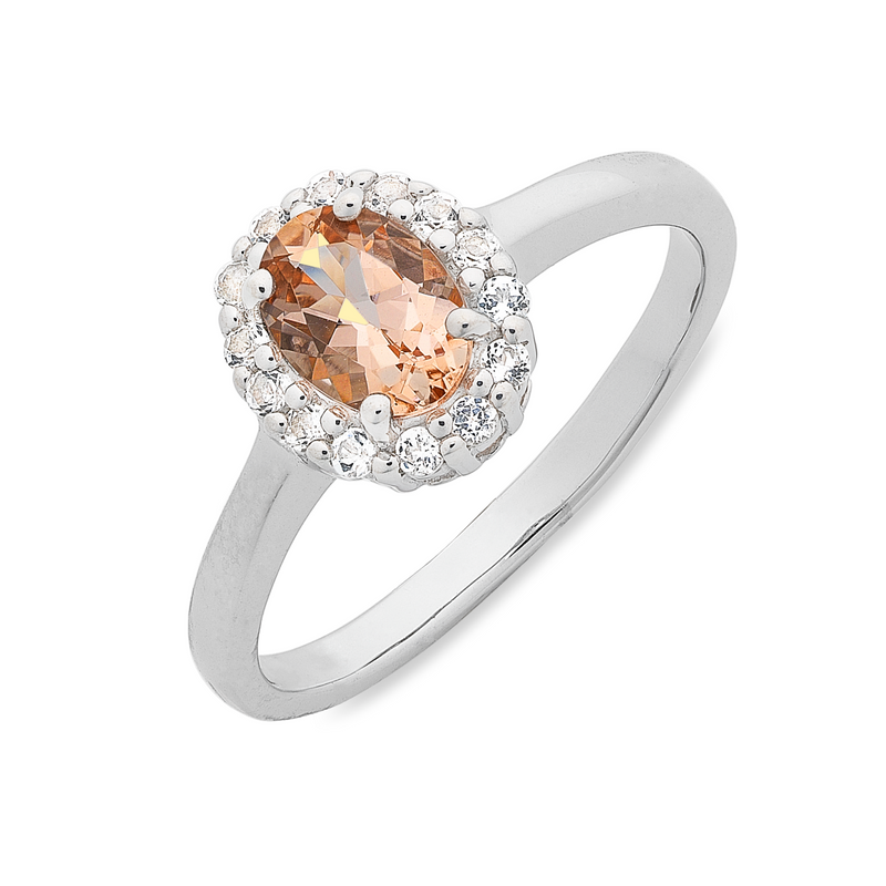 Sterling silver morganite & white topaz ring