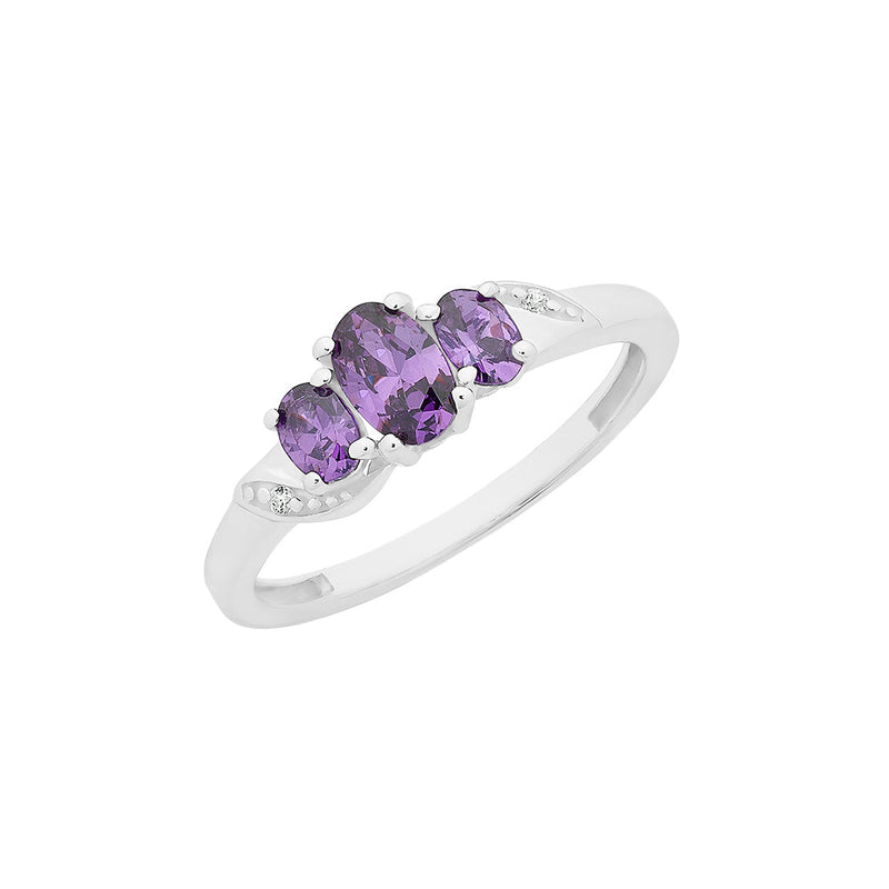 Sterling Silver Amethyst & Diamond Ring