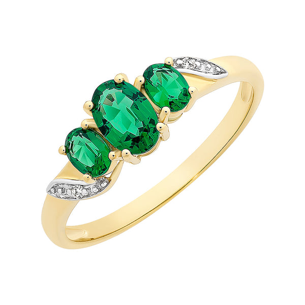 9ct Gold Created Emerald & Diamond Ring