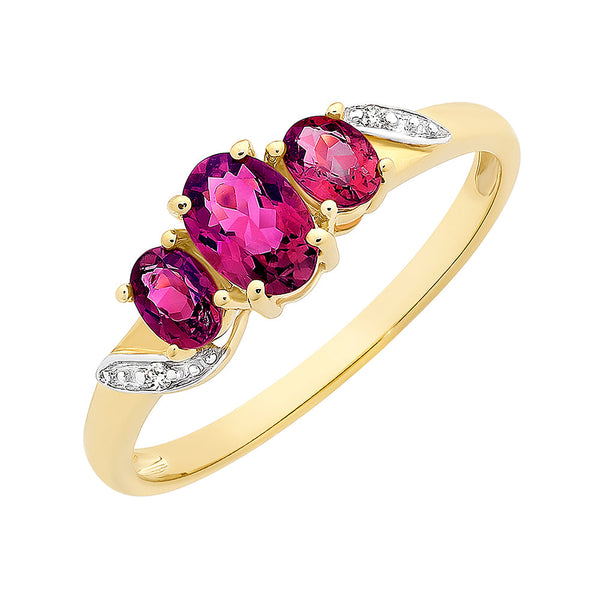 9ct Gold Pink Tourmaline & Diamond Ring