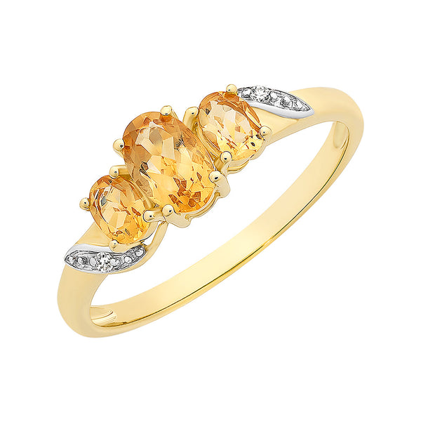 9ct Gold Citrine & Diamond Ring