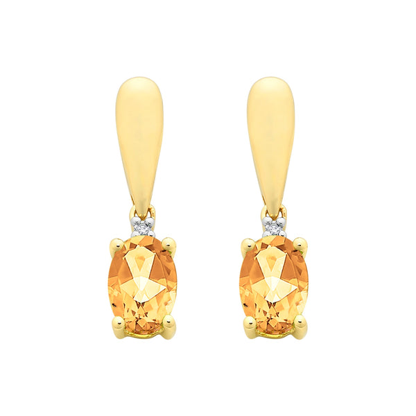 9ct Gold Citrine & Diamond Earrings