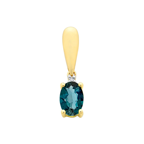 9ct Gold London Blue Topaz & Diamond Pendant