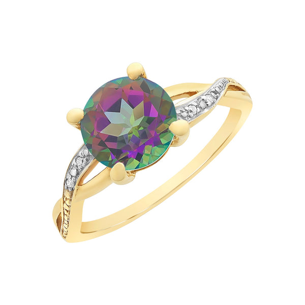 9ct Gold Mystic Topaz And Diamond Ring