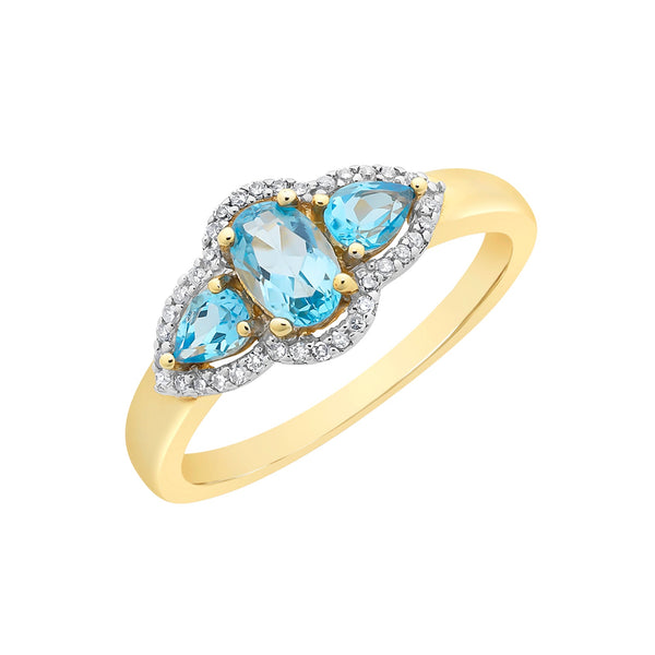 9ct Gold Blue Topaz & Diamond Ring