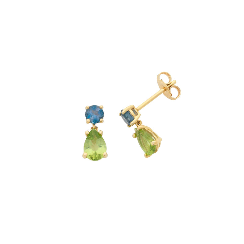 9ct Gold London Blue Topaz & Peridot Earrings