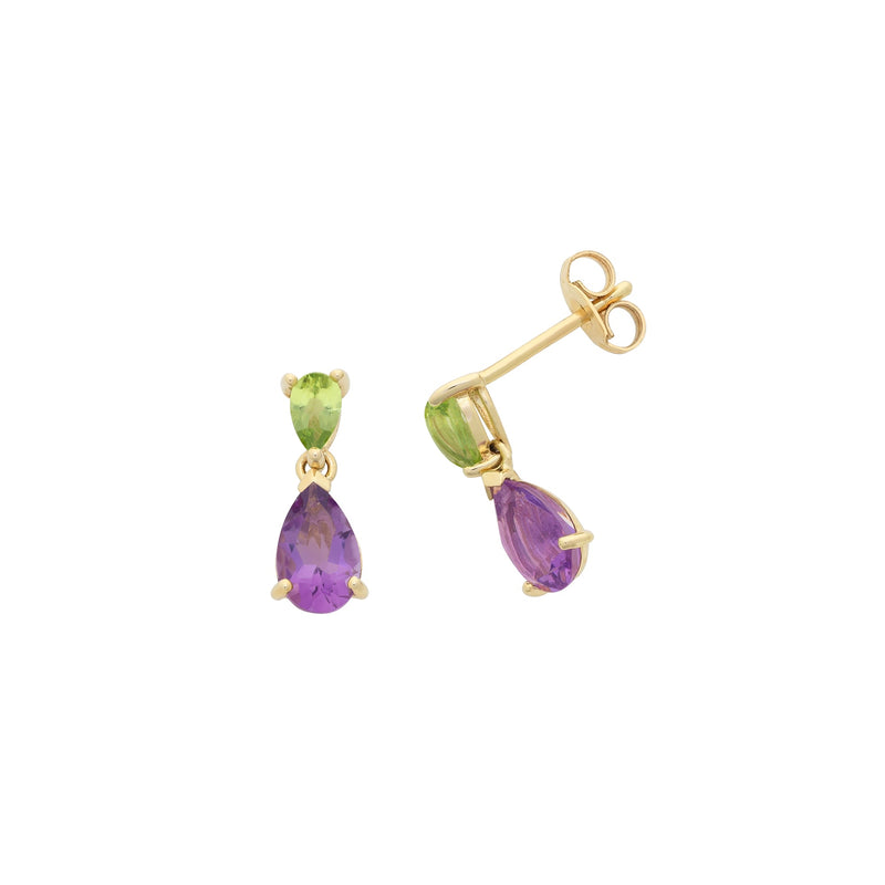 9ct Gold Peridot & Amethyst Earrings