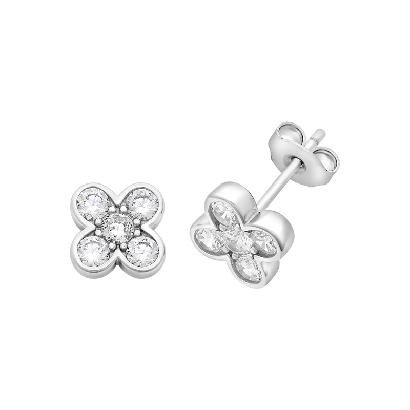 Sterling Silver Cubic Zirconia Clover Earrings