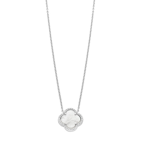 Sterling Silver Mother Of Pearl & Cubic Zirconia Necklace