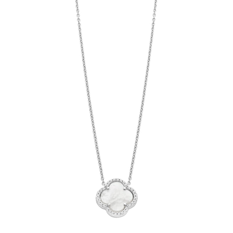 Sterling Silver Mother Of Pearl & Cubic Zirconia Necklace