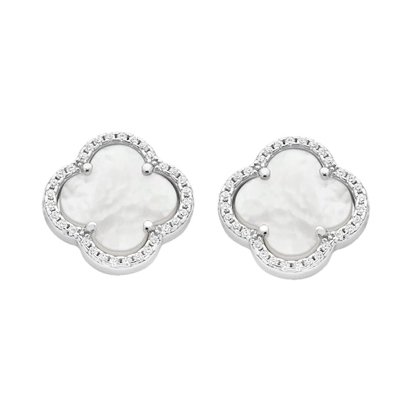 Sterling Silver Mother Of Pearl & Cubic Zirconia Earrings