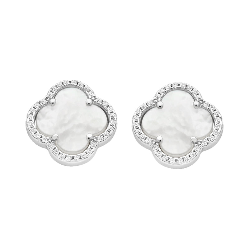 Sterling Silver Mother Of Pearl & Cubic Zirconia Earrings