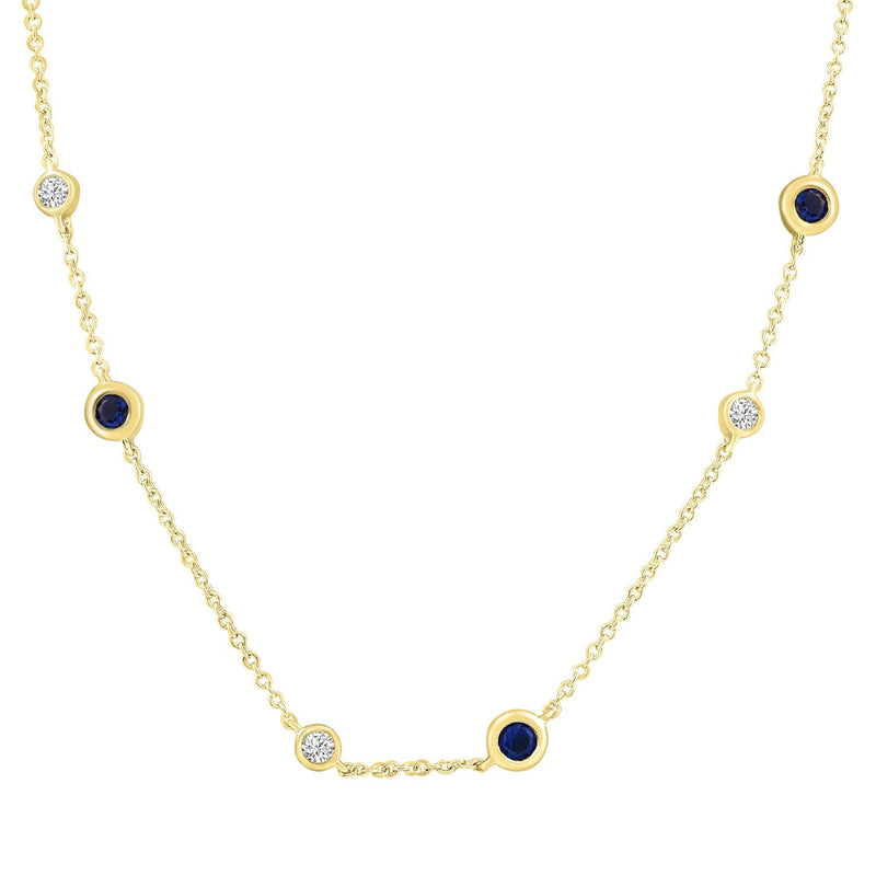 Diamond and Sapphire Necklace with 0.10ct Diamonds in 9ct Yellow Gold