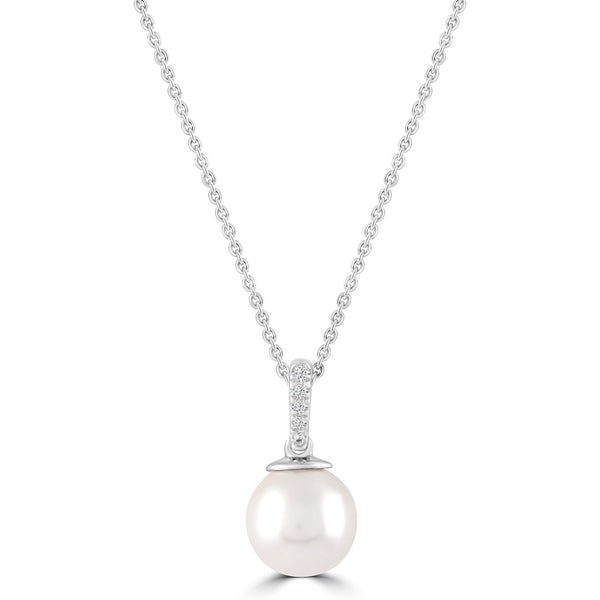 Diamond Pearl Necklace with 0.01ct Diamonds in 9ct White Gold - N-20564-001-W