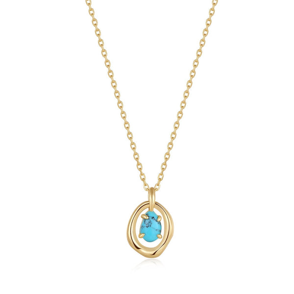 Ania Haie Gold Turquoise Wave Circle Pendant Necklace