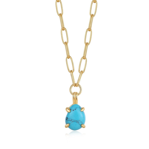 Ania Haie Gold Turquoise Chunky Chain Drop Pendant Necklace