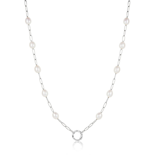 Ania Haie Silver Pearl Chain Charm Connector Necklace