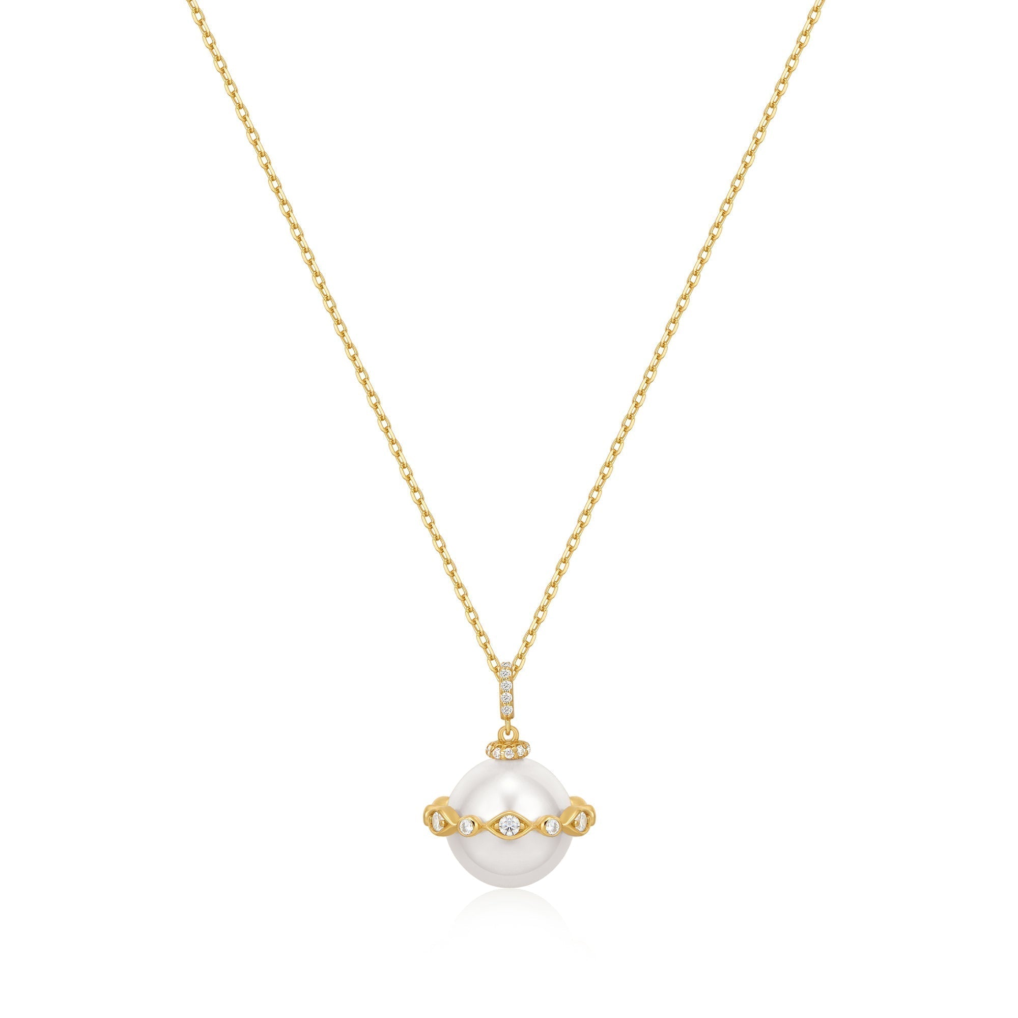 Ania Haie Gold Shell Pearl Halo Evil-Eye Necklace