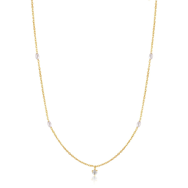 Ania Haie 14ct Gold Pearl and White Sapphire Necklace