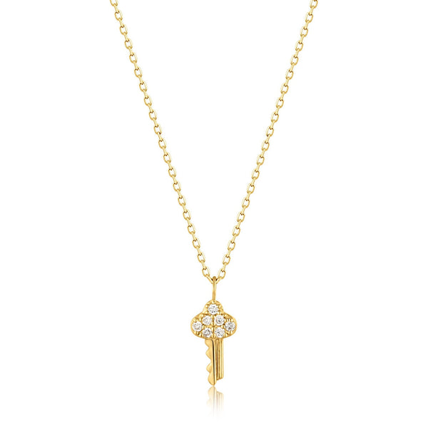 Ania Haie 14ct Gold Natural Diamond Key Necklace