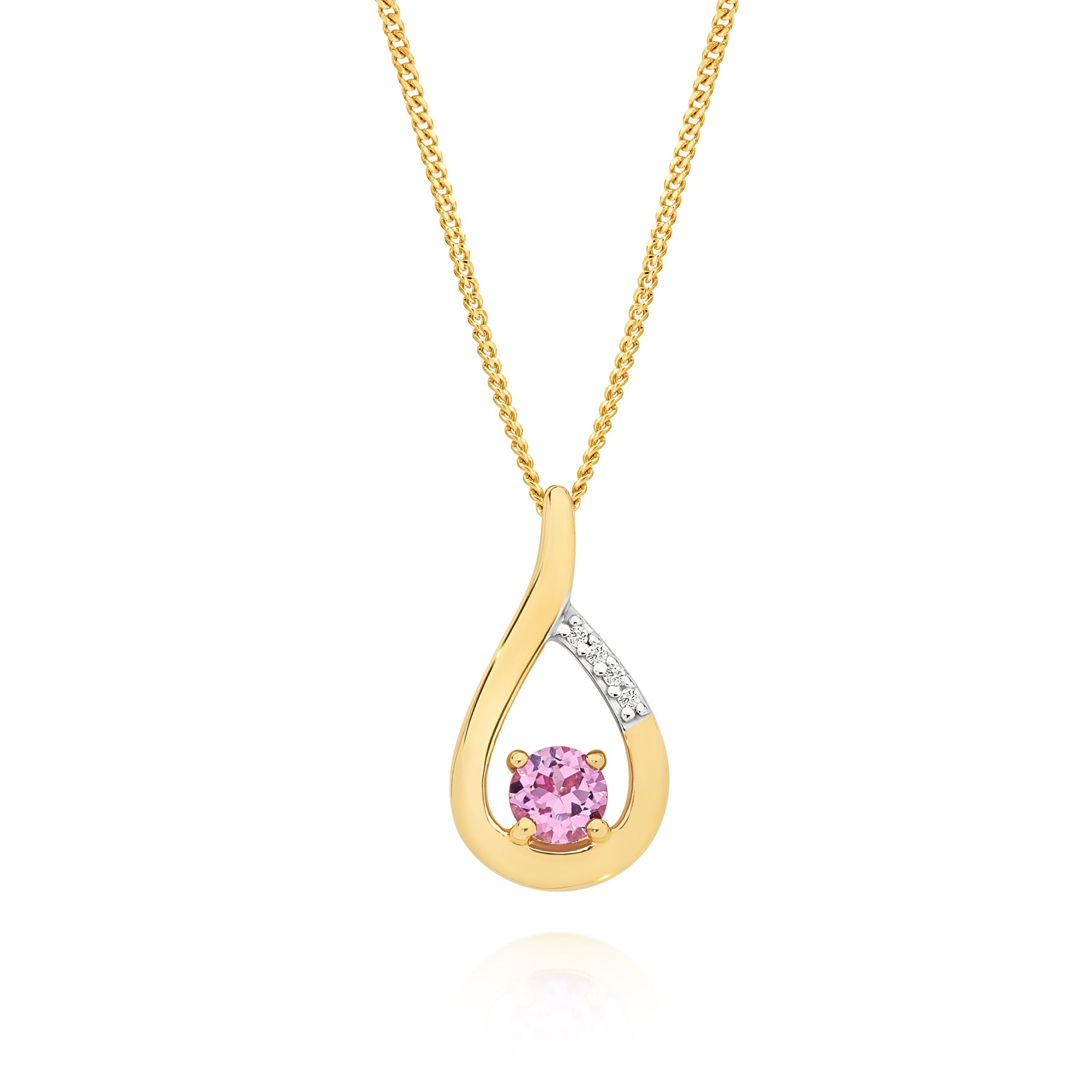 9ct Yellow Gold Cr Pink Sapphire and Diamond Pendant
