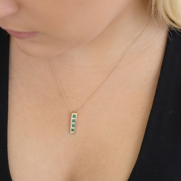 Diamond Emerald Pendant with 0.10ct Diamonds in 9ct Yellow Gold