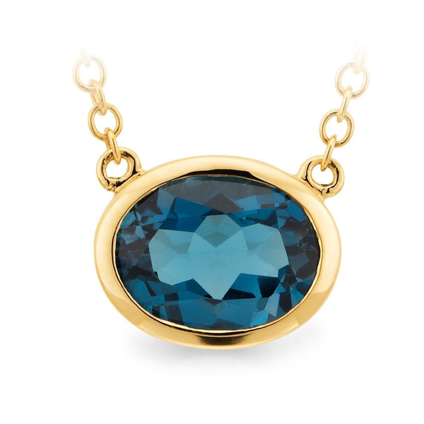 London Blue Topaz Bezel Set Necklet in 9ct Yellow Gold