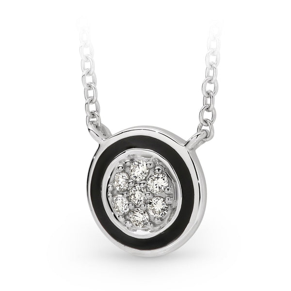 Bead Set Diamond with Black Enamel Necklet