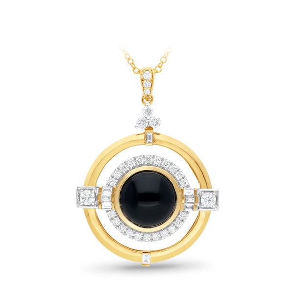 9ct Yellow Gold Onyx & Diamond Pendant