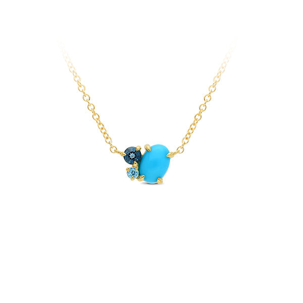 9ct Yellow Gold London Blue Topaz & Turquoise Pendant