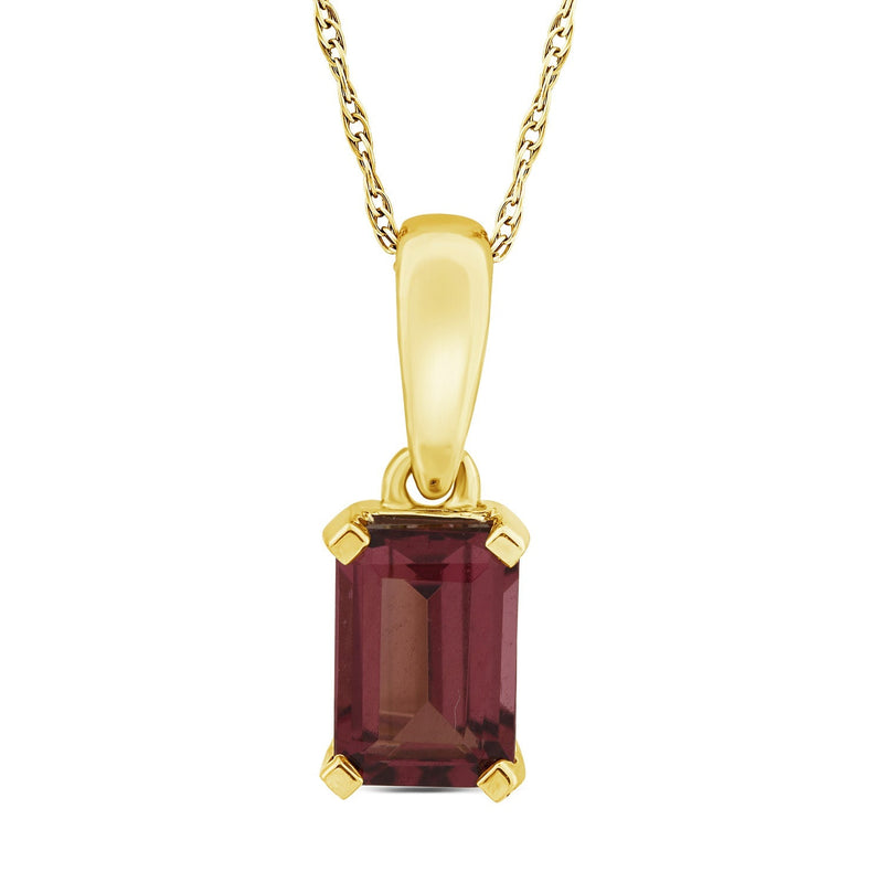 Emerald Cut Rhodolite Garnet Pendant in 9ct Yellow Gold