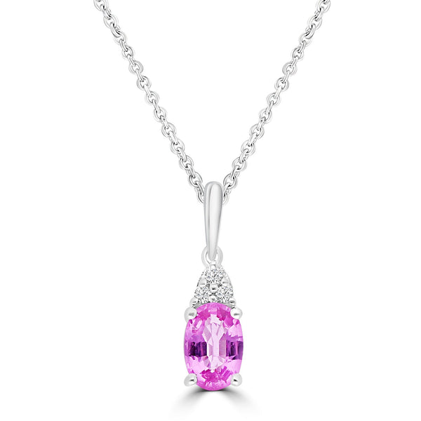 0.02ct HI I1 Diamond & Pink Sapphire Necklace 45cm in 9ct White Gold