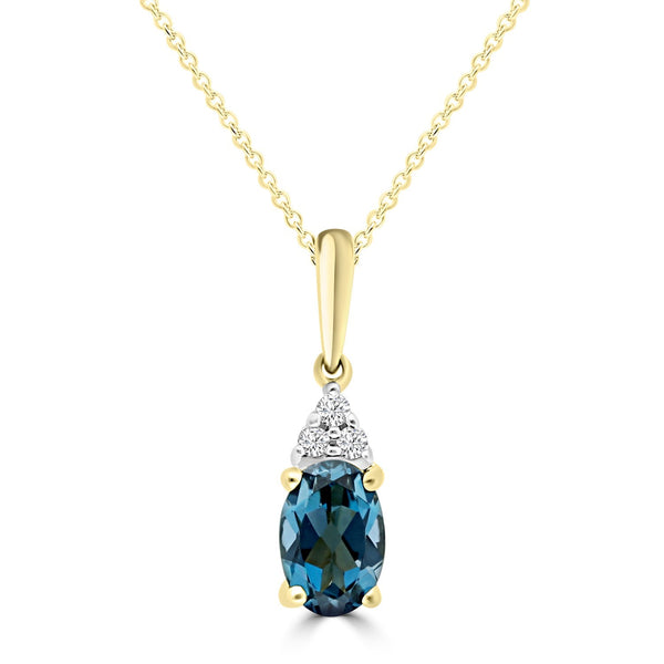 0.02ct HI I1 Diamond & Blue Topaz Necklace 45cm in 9ct Yellow Gold