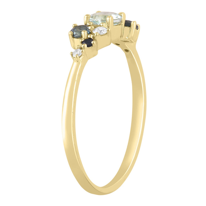 Diamond and Aquamarine Ring with 0.08ct Diamonds in 9ct Yellow Gold