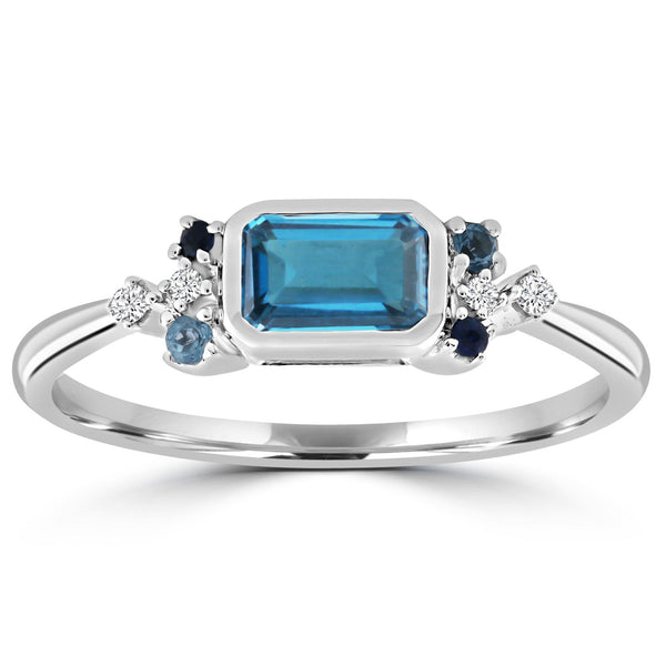 Diamond and Blue Topaz Ring with 0.05ct Diamonds in 9ct White Gold