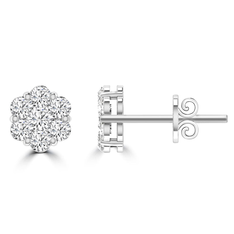 Cluster Stud Diamond Earrings with 0.10ct Diamonds in 9ct White Gold - RJ9WECLUS10GH