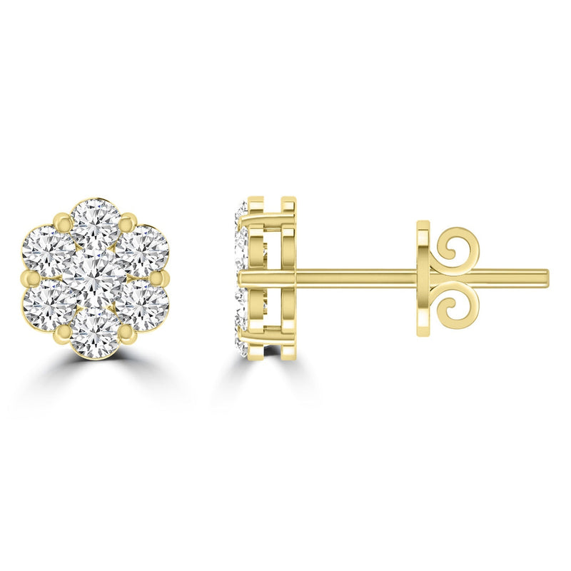 Cluster Stud Diamond Earrings with 0.25ct Diamonds in 9ct Yellow Gold