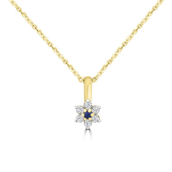 Diamond, Sapphire Necklace 40-45cm with 0.1ct Diamonds in 9ct Yellow Gold