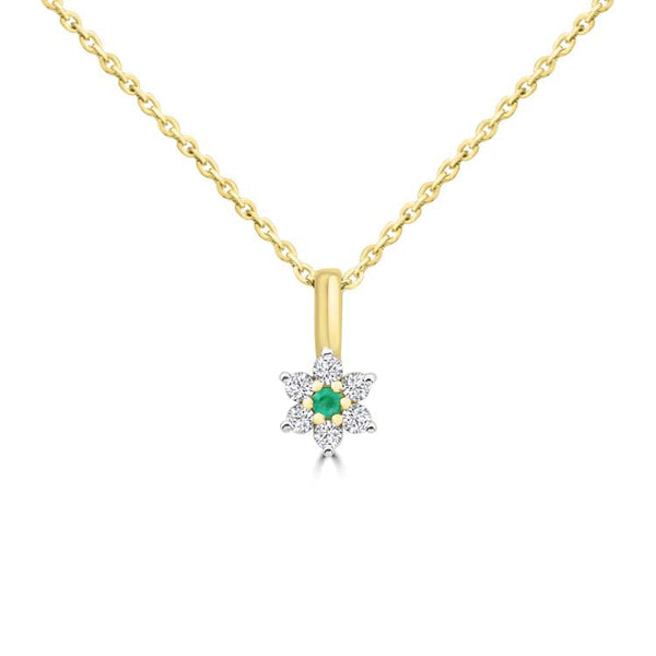 Diamond, Emerald Necklace 40-45cm with 0.1ct Diamonds in 9ct Yellow Gold