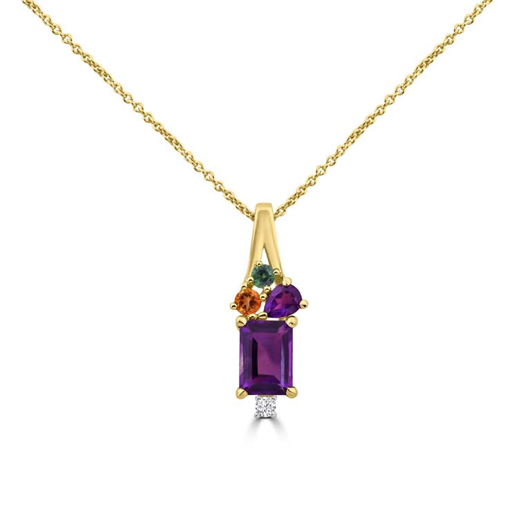 Diamond, Amethyst, Citrine, Tsavourite Necklace 40-45cm with 0.03ct Diamonds in 9ct Yellow Gold