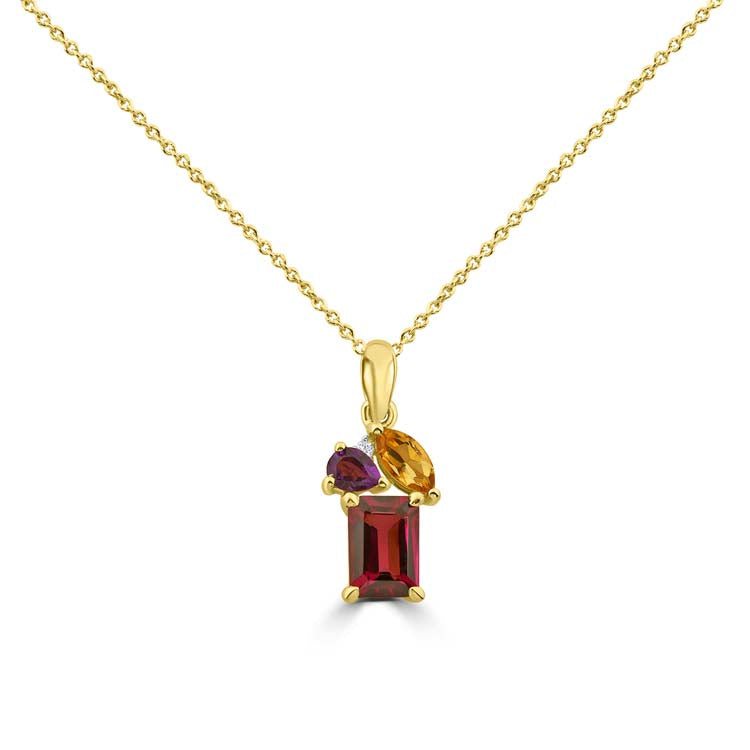 Diamond, Rhodolite, Amethyst, Citrine Necklace 40-45cm with 0.007ct Diamonds in 9ct Yellow Gold