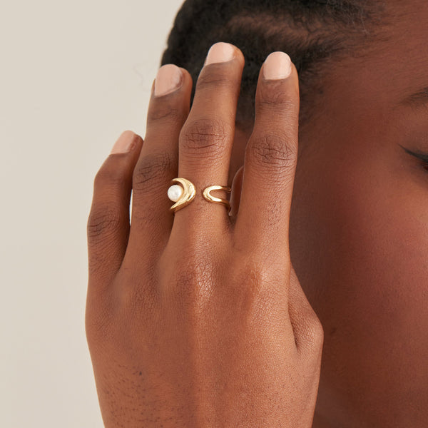 Ania Haie Gold Pearl Sculpted Adjustable Ring