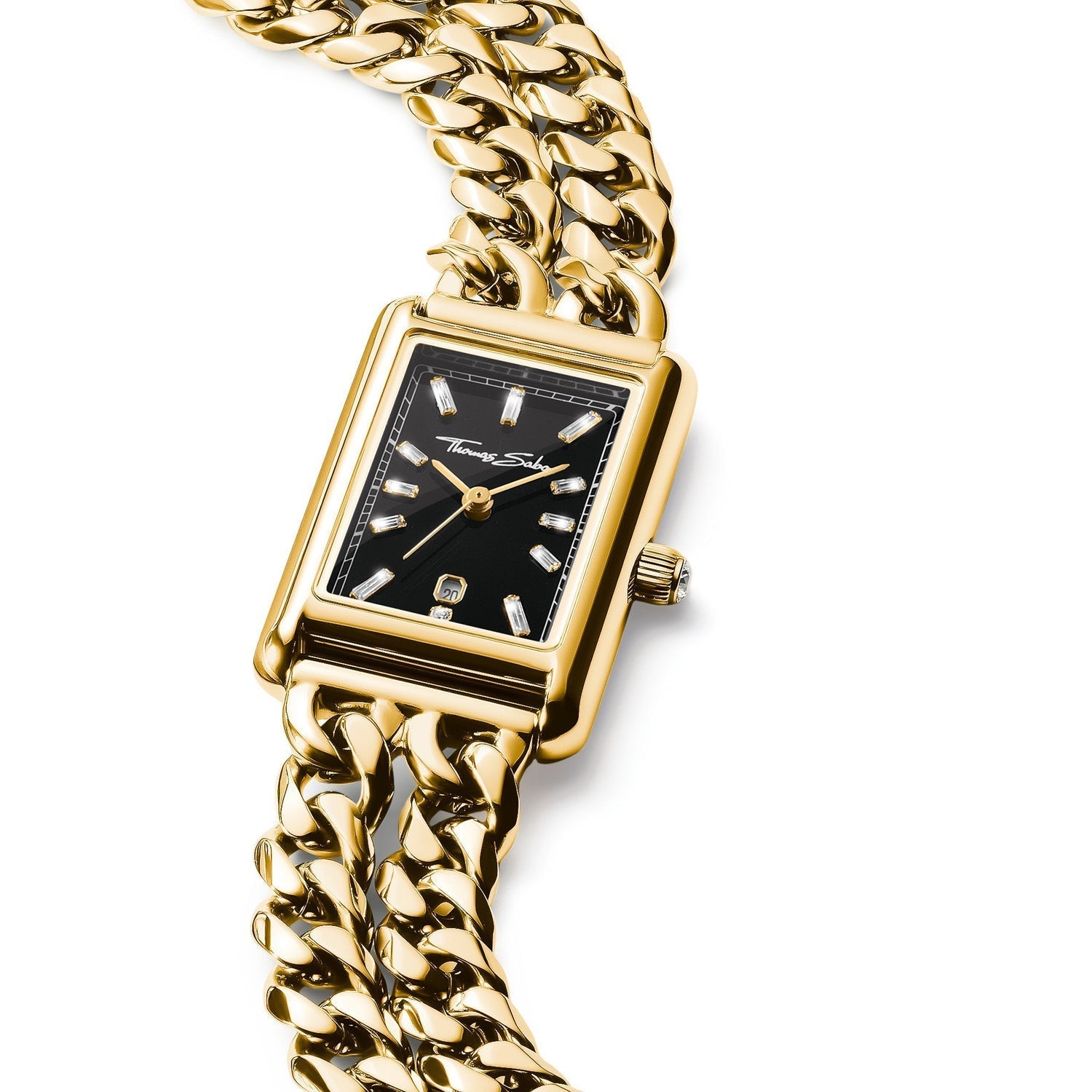 THOMAS SABO Ladies Rectangular Gold Watch with Black Dial
