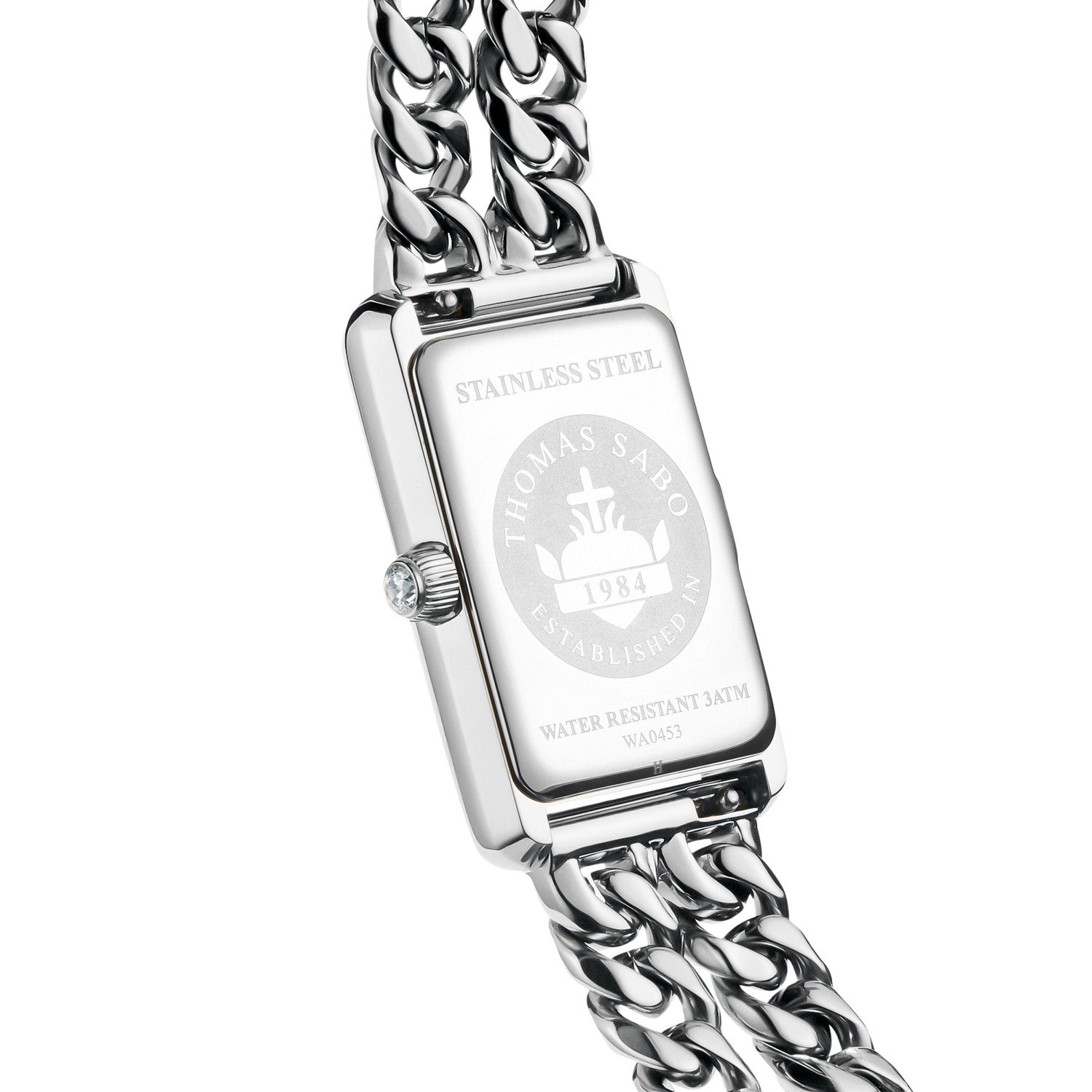 THOMAS SABO Ladies Rectangular Silver Watch with Black Dial