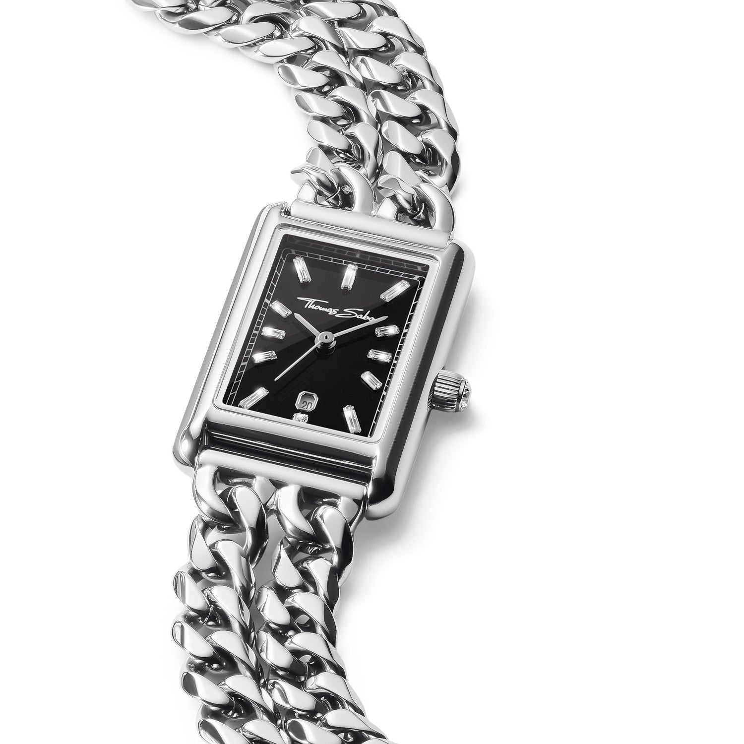 THOMAS SABO Ladies Rectangular Silver Watch with Black Dial